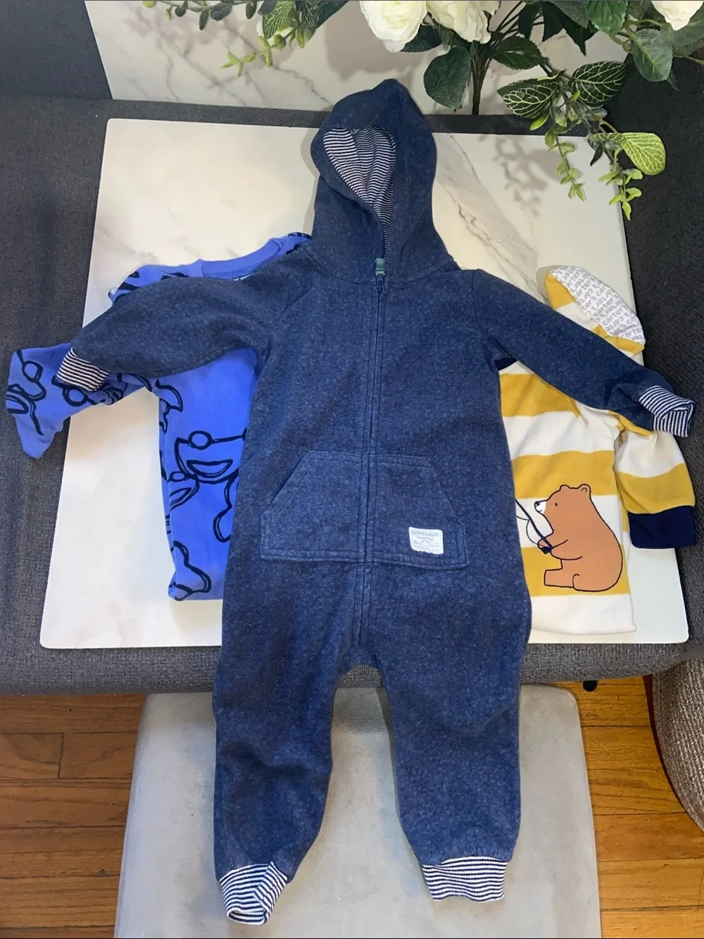 Carter's Gray & Red Fire Truck Footie One-Piece Pajama Bundle Set of 4